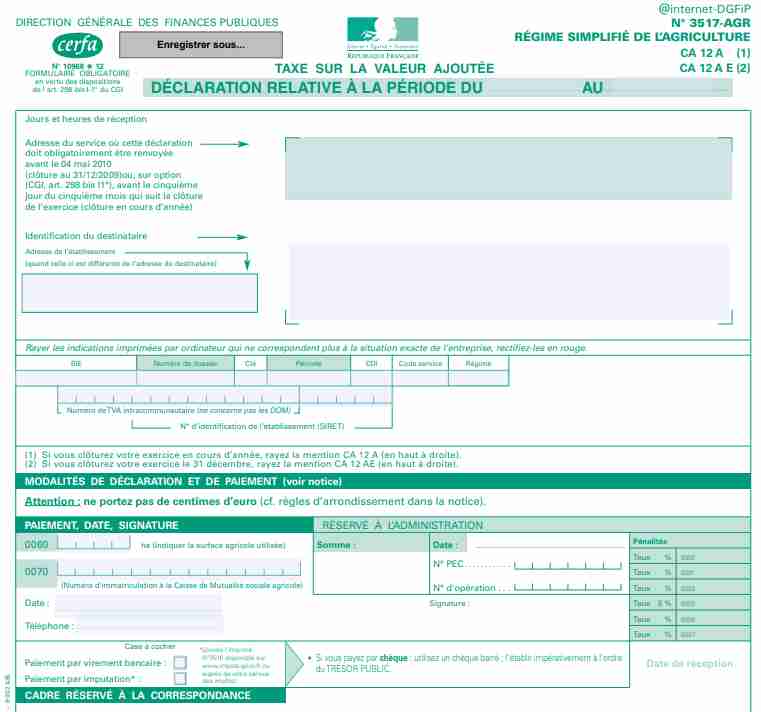 3517 Déclaration TVA RS Agriculture