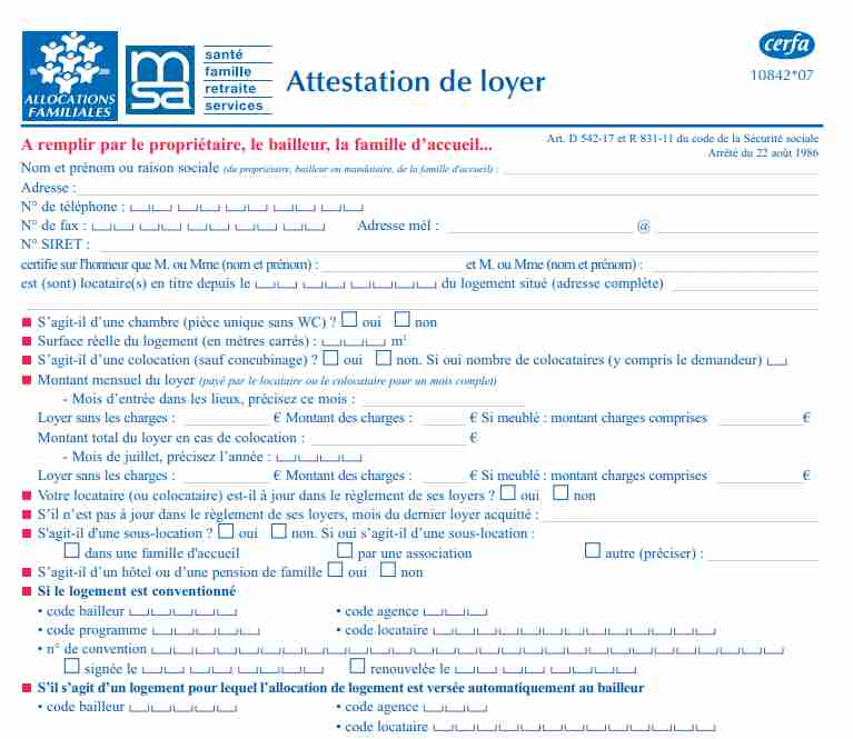 modèle attestation loyer