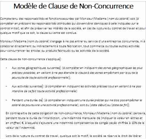 Modèle de Clause de Non-Concurrence