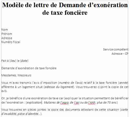 Modèle de lettre de demande d’exonération de la taxe foncière