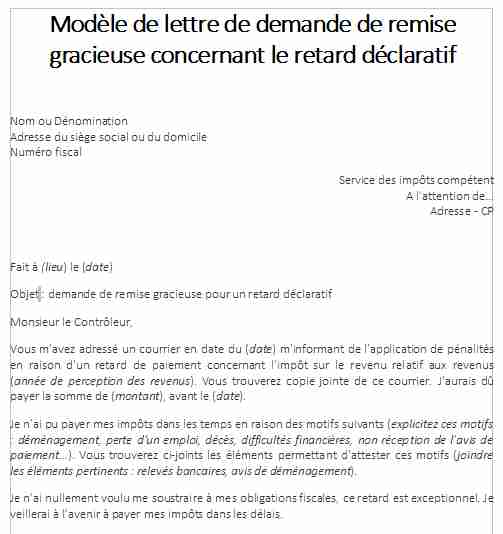 Modèle de Lettre de demande de remise gracieuse concernant le retard déclaratif