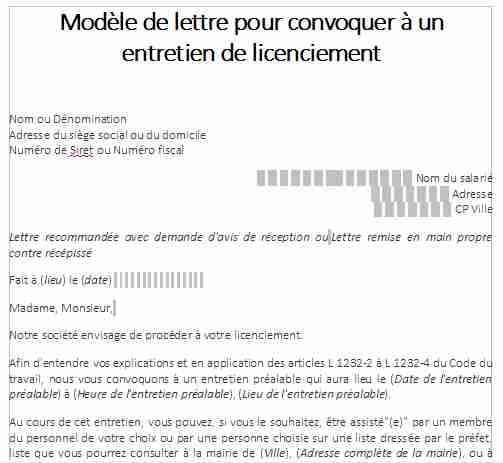 Modèle de lettre pour convoquer à un entretien de licenciement